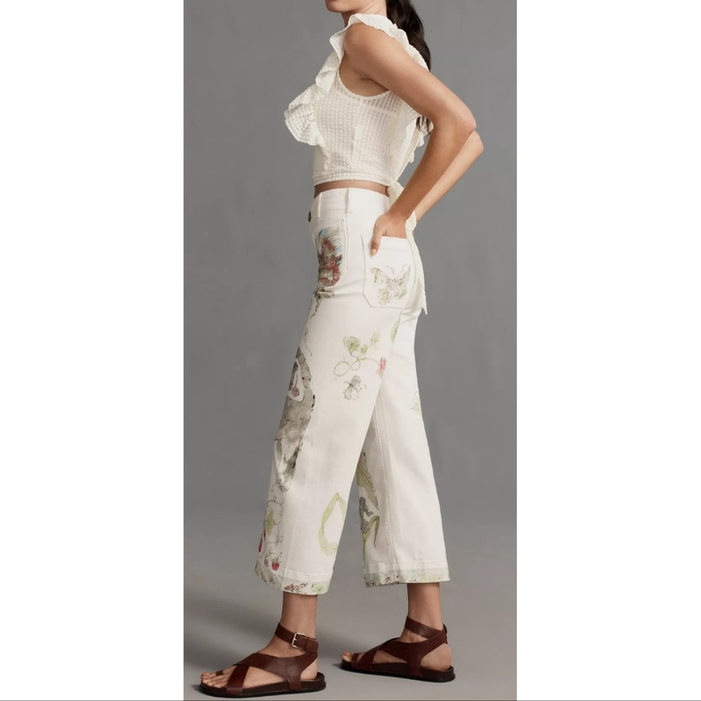 NWT Anthropologie Maeve Swan Gossip Colette Denim Crop Wide-Leg Jeans 27 Long - Picture 5 of 16